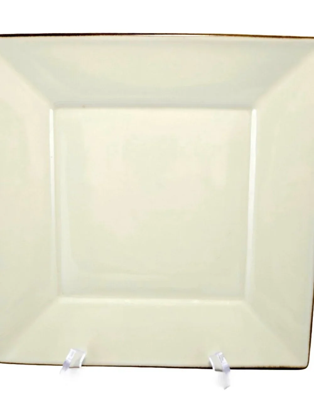 Set of 4 Square Cream Dinner Plates with Gold Rim